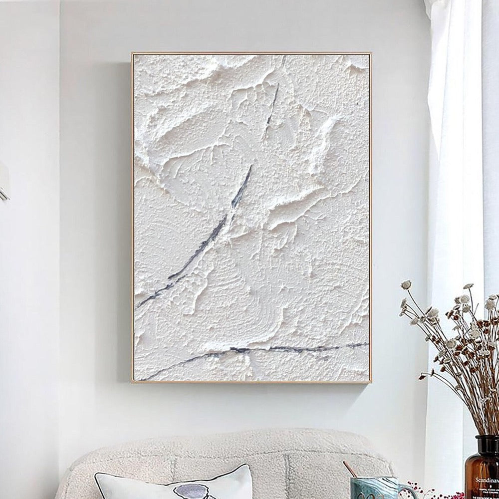 White 3D Textured Painting: Large Abstract Minimalist Wall Art