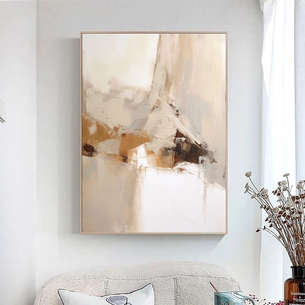 Large Beige Abstract Painting: Brown Wabi Sabi Textured Wall Art