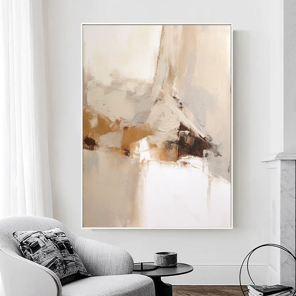 Large Beige Abstract Painting: Brown Wabi Sabi Textured Wall Art