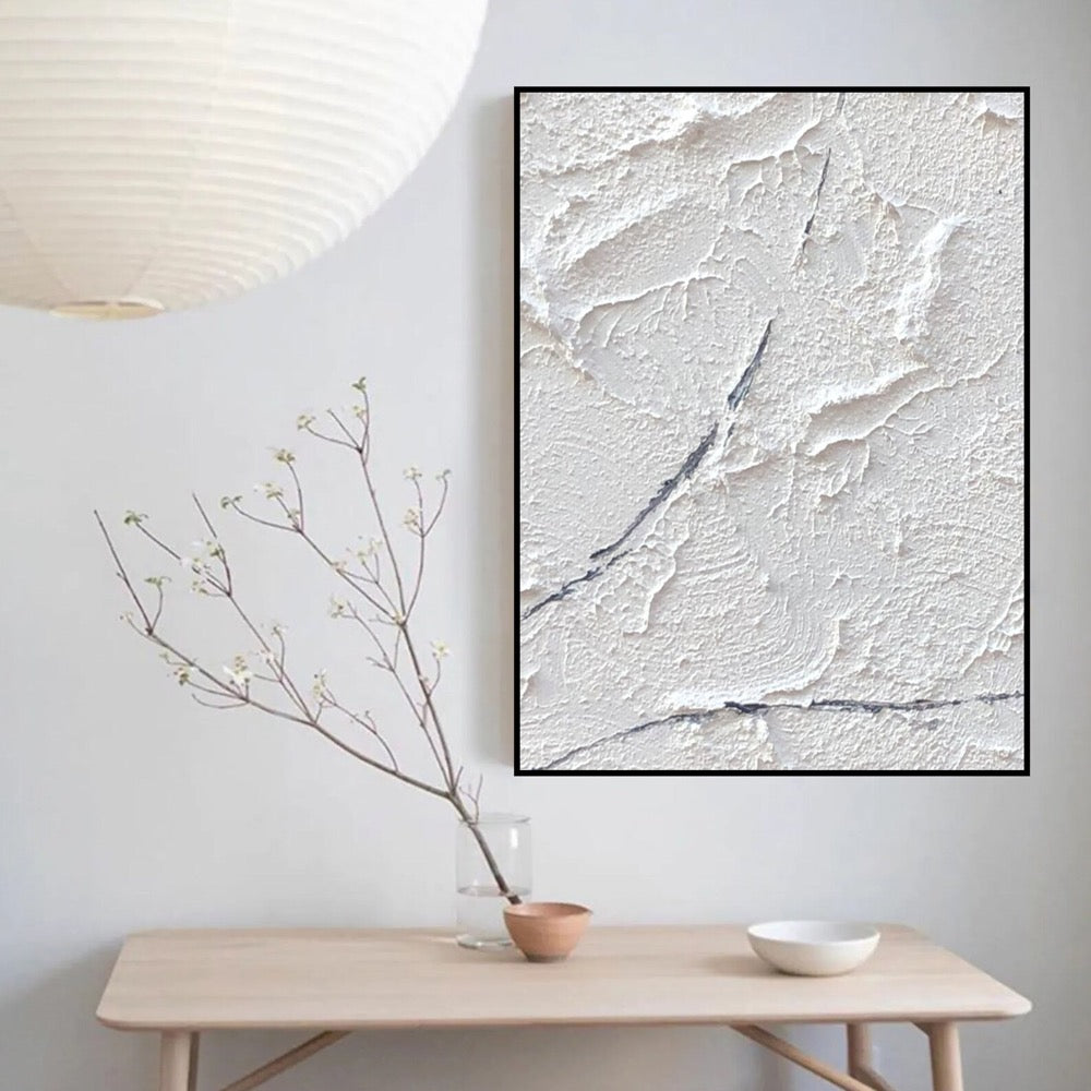 White 3D Textured Painting: Large Abstract Minimalist Wall Art