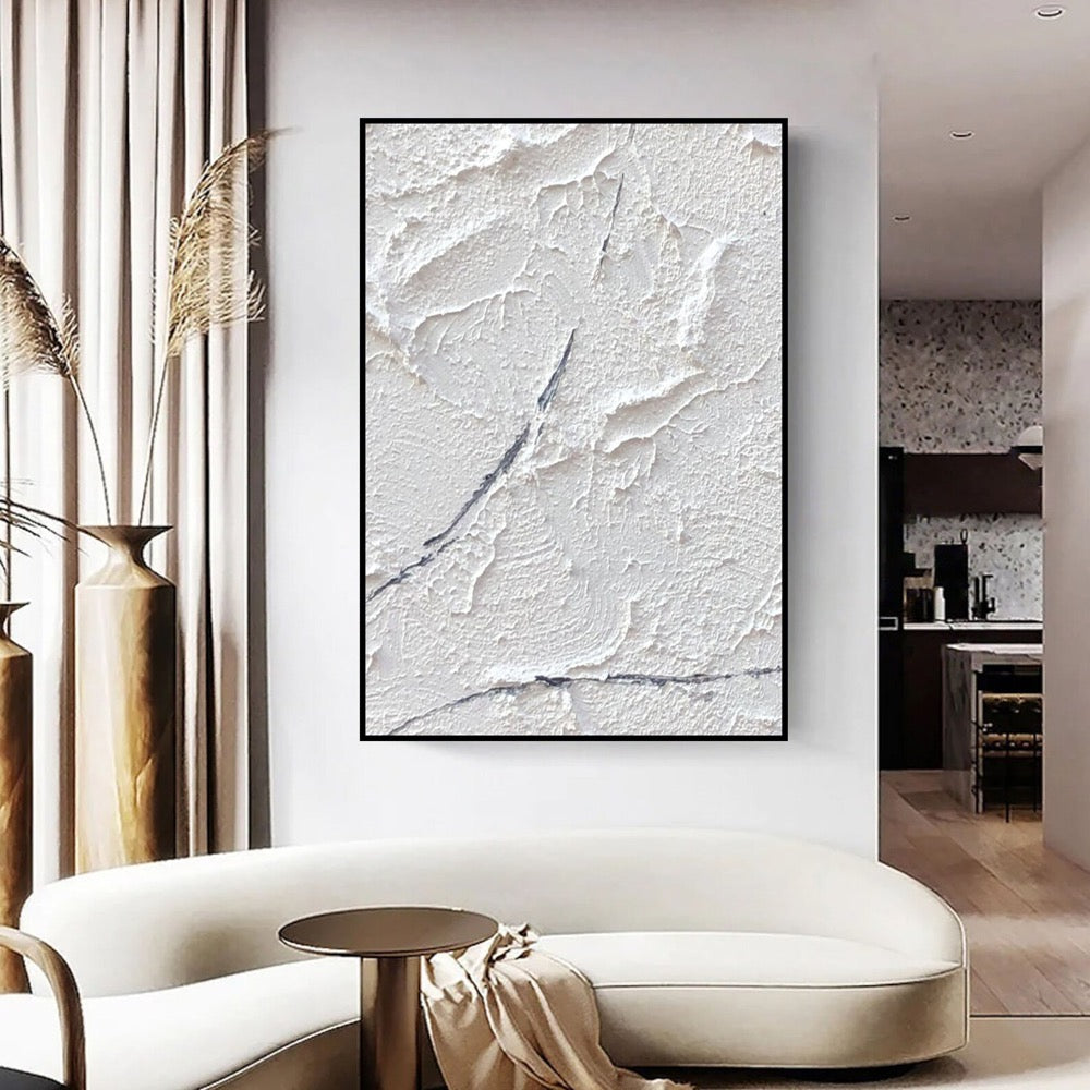 White 3D Textured Painting: Large Abstract Minimalist Wall Art