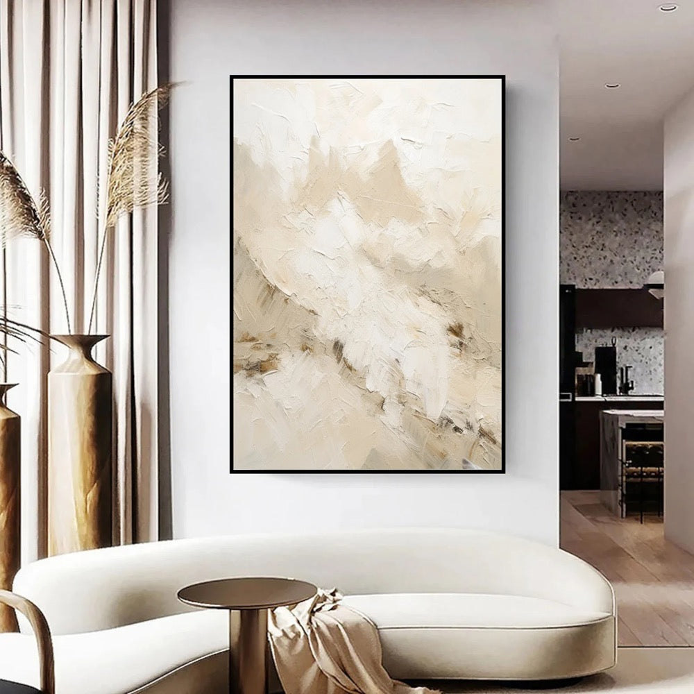 Handmade Beige Abstract Painting: Textured Nordic Wabi-Sabi Art