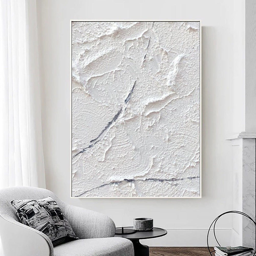 White 3D Textured Painting: Large Abstract Minimalist Wall Art