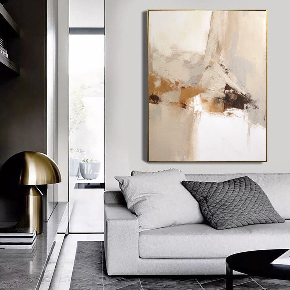 Large Beige Abstract Painting: Brown Wabi Sabi Textured Wall Art