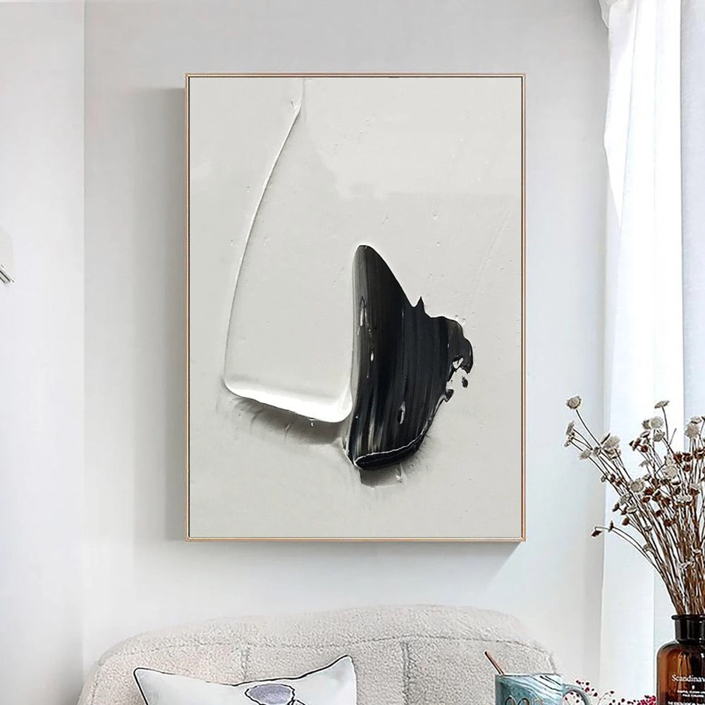 Black and White Texture Painting: Minimalist Wabi Sabi Wall Art