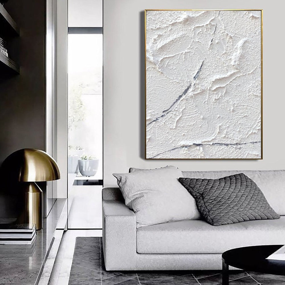 White 3D Textured Painting: Large Abstract Minimalist Wall Art