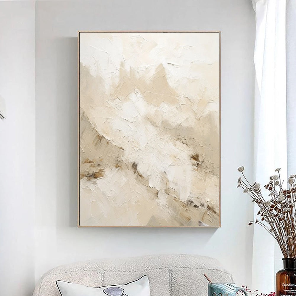 Handmade Beige Abstract Painting: Textured Nordic Wabi-Sabi Art