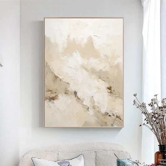 Handmade Beige Abstract Painting: Textured Nordic Wabi-Sabi Art