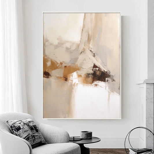 Large Beige Abstract Painting: Brown Wabi Sabi Textured Wall Art