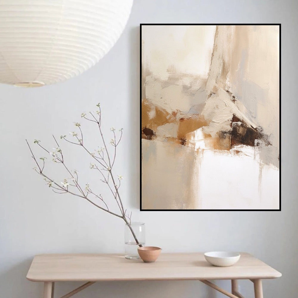 Large Beige Abstract Painting: Brown Wabi Sabi Textured Wall Art