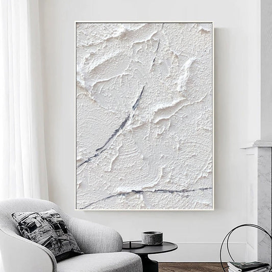 White 3D Textured Painting: Large Abstract Minimalist Wall Art