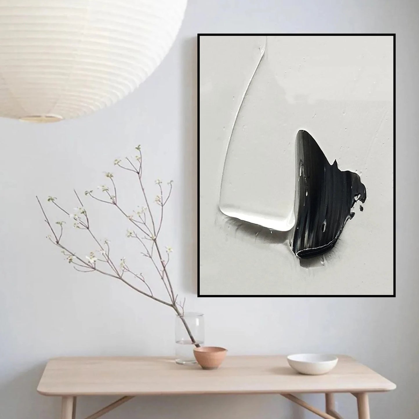 Black and White Texture Painting: Minimalist Wabi Sabi Wall Art